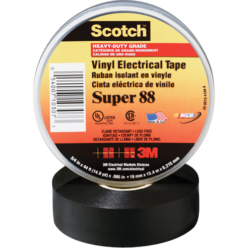 Scotch&reg; Super 88 Tape, 19 mm (3/4") x 20.1 m (66'), Black, 8.5 mils Trail Hammer and Bolt