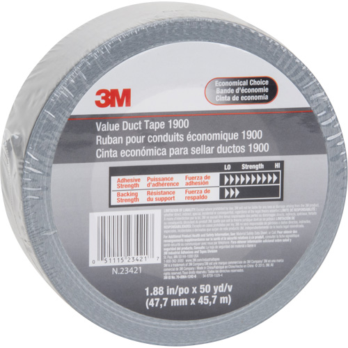 1900 Value Duct Tape, 5.8 mils, Silver, 48 mm (2") x 5.7 m (18.7') Trail Hammer and Bolt