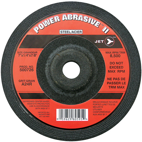 Meule POWER ABRASIVE A24R, 7" x 1/4", Arbre 7/8", Type T27 Trail Hammer and Bolt