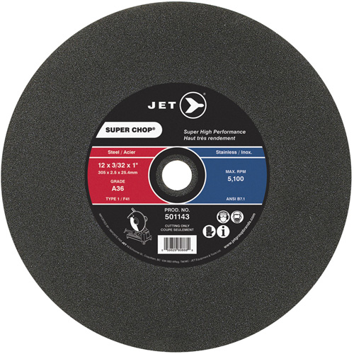 Meule &agrave; tronçonner Super Chop, 12" x 3/32", Arbre de 1", Type 1, 5100 Tr/min Trail Hammer and Bolt