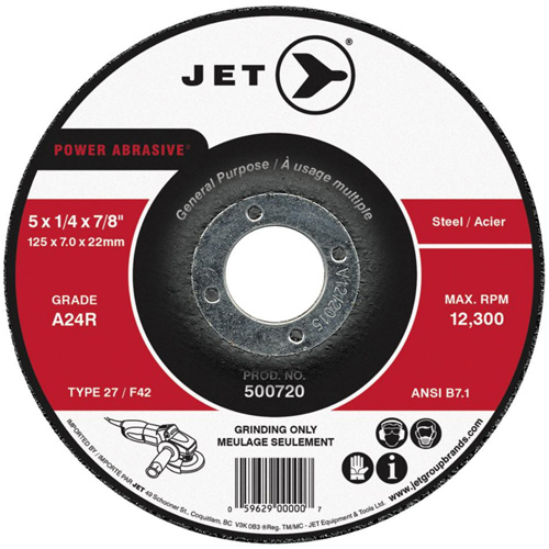 Meule POWER ABRASIVE, 4" x 1/4", Arbre 5/8", Type 27 Trail Hammer and Bolt