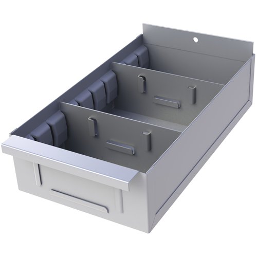 Interlok Boltless Shelving Shelf Box, Steel, 11-5/8" W x 12" D x 2-3/4" H, Light Grey Trail Hammer and Bolt