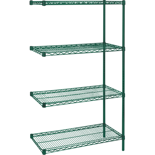 &eacute;tag&egrave;res robustes en treillis m&eacute;tallique au fini &eacute;poxy vert, Ensemble de Ajout, 4 Tablettes, 30" la x 63" h x 14" p Trail Hammer and Bolt