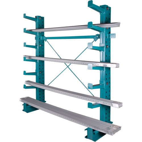 Rayonnage en porte-&agrave;-faux &agrave; barres - Charge l&eacute;g&egrave;re, Un c&ocirc;t&eacute;, Bras de 12", 75" h Trail Hammer and Bolt