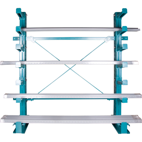 Rayonnage en porte-&agrave;-faux &agrave; barres - Charge l&eacute;g&egrave;re, Un c&ocirc;t&eacute;, Bras de 12", 75" h Trail Hammer and Bolt