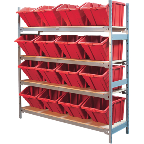 Wide Span Shelving with Jumbo Plastic Bins, Steel, Boltless, 800 lbs. Capacity, 66" W x 72" H x 18" D Trail Hammer and Bolt
