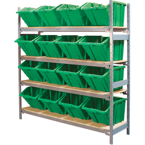 Wide Span Shelving with Jumbo Plastic Bins, Steel, Boltless, 800 lbs. Capacity, 66" W x 72" H x 18" D Trail Hammer and Bolt