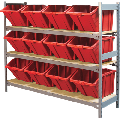 Wide Span Shelving with Jumbo Plastic Bins, Steel, Boltless, 800 lbs. Capacity, 66" W x 60" H x 18" D Trail Hammer and Bolt
