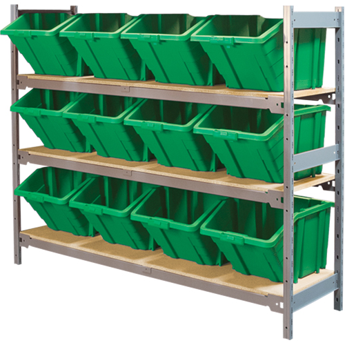 Wide Span Shelving with Jumbo Plastic Bins, Steel, Boltless, 800 lbs. Capacity, 66" W x 60" H x 18" D Trail Hammer and Bolt