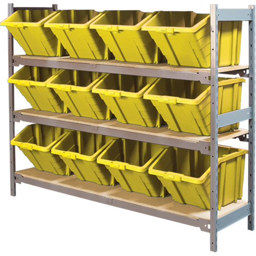 Wide Span Shelving with Jumbo Plastic Bins, Steel, Boltless, 800 lbs. Capacity, 66" W x 60" H x 18" D Trail Hammer and Bolt