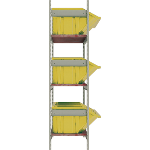 Wide Span Shelving with Jumbo Plastic Bins, Steel, Boltless, 800 lbs. Capacity, 66" W x 60" H x 18" D Trail Hammer and Bolt