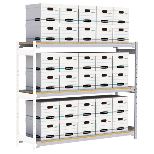 &eacute;tag&egrave;re-classeur de grande largeur, Acier, 3 Tablettes, 72" la x 18" p x 60" h, Ensemble Ajout Trail Hammer and Bolt