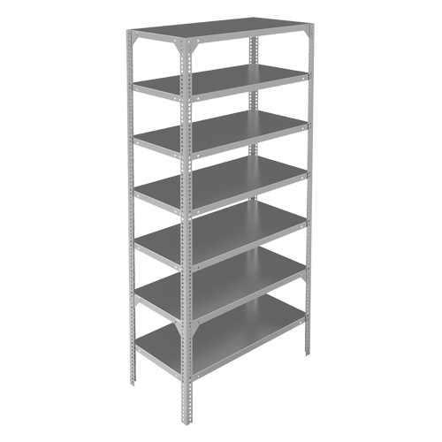 Shelving Unit, Galvanized Steel, Slotted Angle, 300 lbs. Capacity, 48" W x 84" H x 12" D Trail Hammer and Bolt