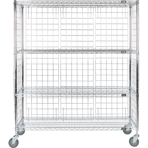 Enclosed Wire Shelf Cart, Chrome Plated, 60" x 69" x 24", 800 lbs. Capacity Trail Hammer and Bolt