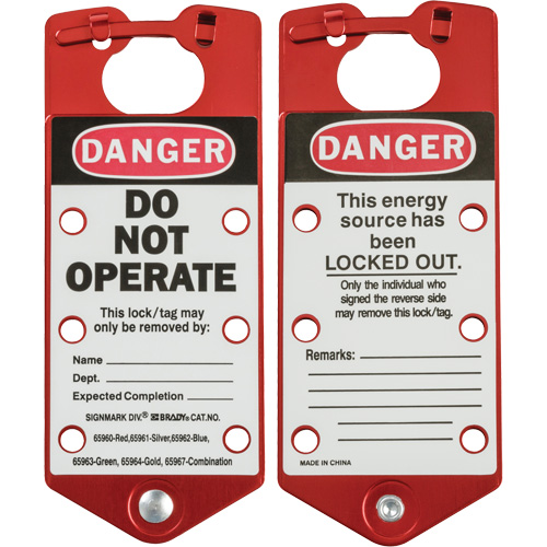 Labeled Lockout Hasp, Red Trail Hammer and Bolt