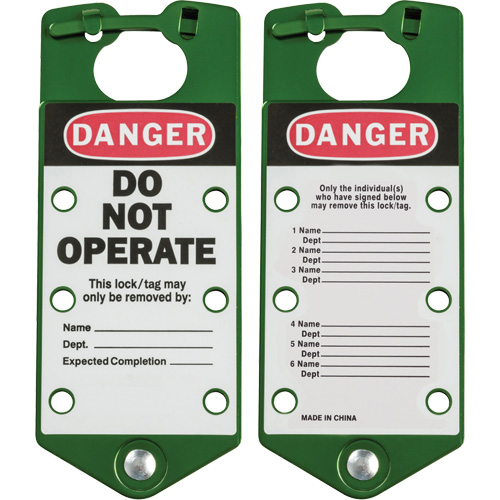 Labeled Lockout Hasps, Green Trail Hammer and Bolt