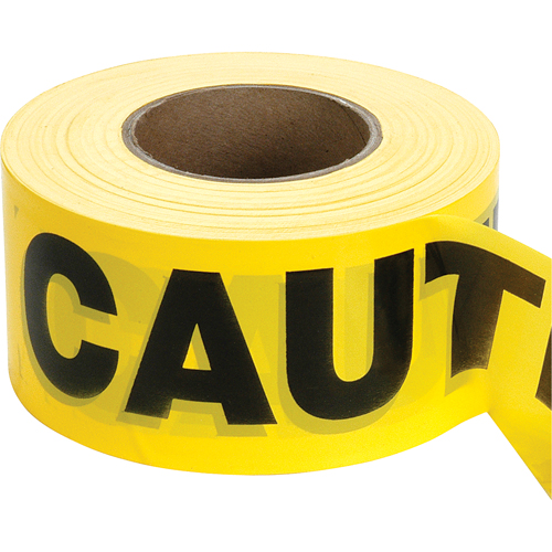 Barricade Tape, English, 3" W x 1000' L, 2 mils, Black on Yellow Trail Hammer and Bolt