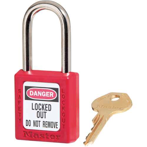 410 Zenex Safety Padlock, Red, Keyed Different, Thermoplastic, 1-1/2" Width Trail Hammer and Bolt