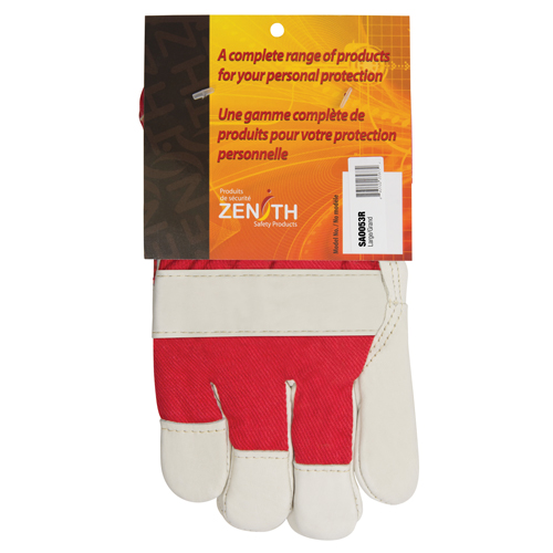 Gants d'ajusteur rouge & blanc doubl&eacute;s pour l'hiver de premi&egrave;re qualit&eacute;, Grand, Paume en Cuir fleur de vache, Doublure en Boa Trail Hammer and Bolt
