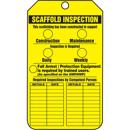 &eacute;tiquettes de s&eacute;curit&eacute; d'inspection et de contr&ocirc;le de l'&eacute;tat de l'&eacute;quipement, Papier cartonn&eacute;, 3-1/8" la x 5-7/8" h, Anglais Trail Hammer and Bolt