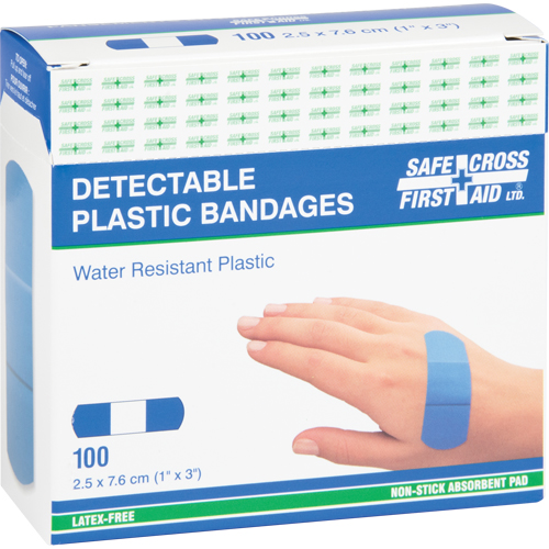 Bandages, Rectangulaire/carr&eacute;e, 3", Plastique d&eacute;tectable, St&eacute;rile Trail Hammer and Bolt
