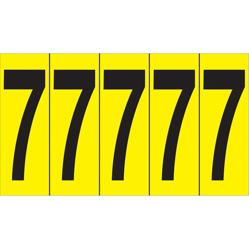 Individual Adhesive Number Markers, 7, 3-7/8" H, Black on Yellow Trail Hammer and Bolt