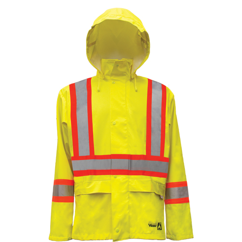 Vestes de s&eacute;curit&eacute; imperm&eacute;ables ignifuges haute visibilit&eacute; en polyur&eacute;thane, Petit, Jaune lime haute visibilit&eacute; Trail Hammer and Bolt