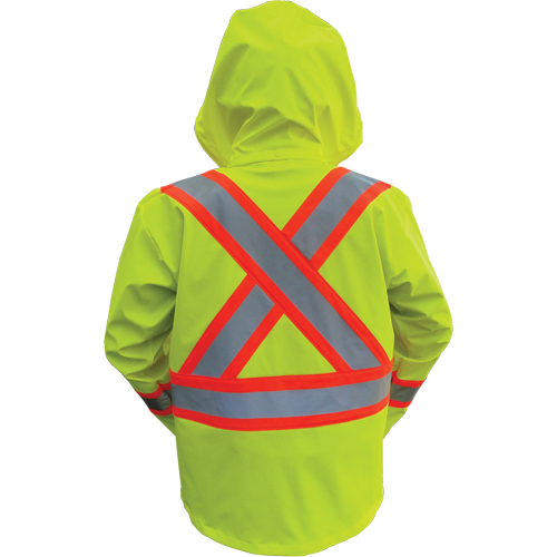 Vestes de s&eacute;curit&eacute; imperm&eacute;ables ignifuges haute visibilit&eacute; en polyur&eacute;thane, Petit, Jaune lime haute visibilit&eacute; Trail Hammer and Bolt