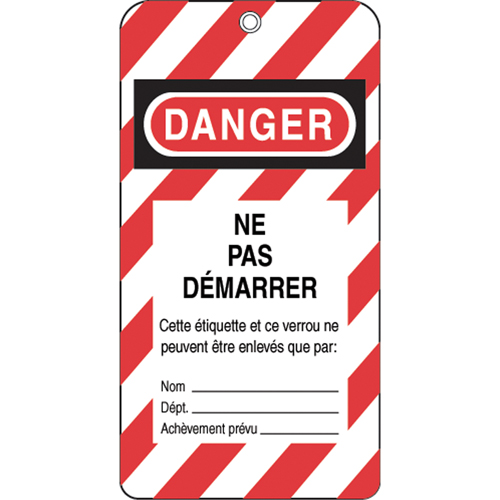 Lockout Tags, Plastic, 3" W x 5-3/4" H, French Trail Hammer and Bolt
