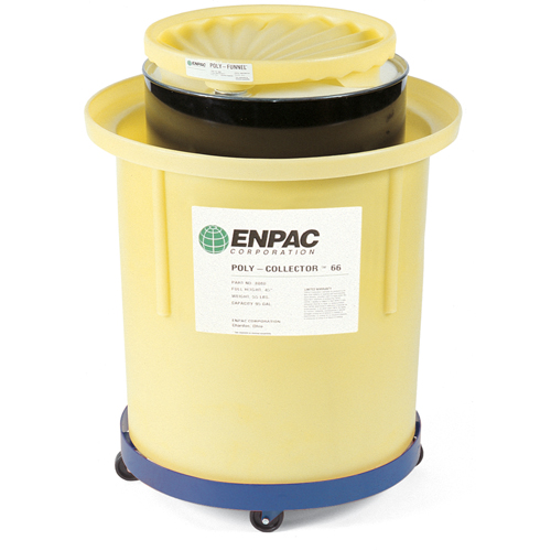 Poly-Collector 66 with Steel Drum, 32.5" dia. x 42" H, 70 US gal. Spill Cap. Trail Hammer and Bolt
