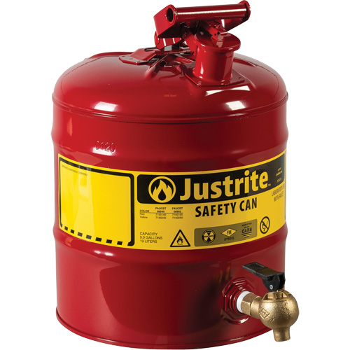 Laboratory Safety Can with Faucet, Type I, Steel, 5 US gal., Red, FM Approved Trail Hammer and Bolt