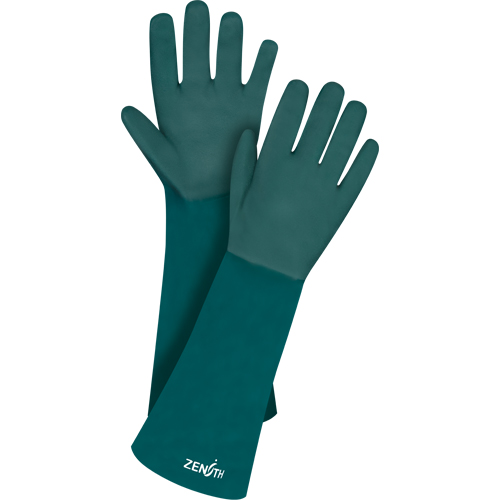 Double Dipped Green Gloves, 18" L, PVC, Cotton Jersey Inner Lining, 70-mil Trail Hammer and Bolt