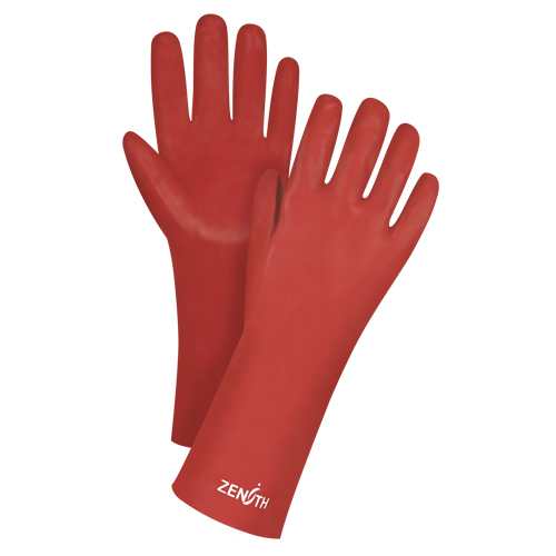 Gants rouges &agrave; fini doux r&eacute;sistants aux produits chimiques, Taille 9, 14" lo, PVC, Doublure en Interlock, 47-mil Trail Hammer and Bolt
