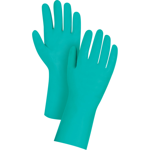Gants de premi&egrave;re qualit&eacute; &agrave; prise en losange r&eacute;sistants aux produits chimiques, Taille 2T-Grand/11, 13" lo, Nitrile, 11 mils Trail Hammer and Bolt