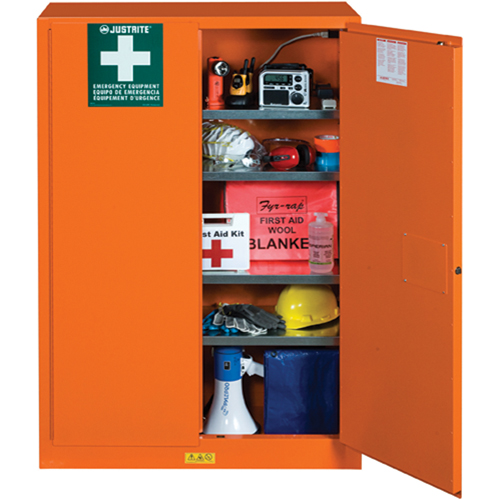 Armoires de rangement pour pr&eacute;paration aux situations d'urgence, Acier, 4 Tablettes, 65" h x 43" la x 18" P, Orange Trail Hammer and Bolt