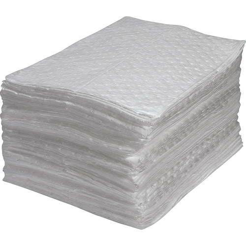 Premium Fine Fiber Sorbent Pads, Oil Only, 15" x 17", 25 gal. Absorbancy Trail Hammer and Bolt