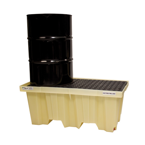 Nestable 2-Drum Poly-Spillpallet With Drain, 66 US gal. Spill Capacity, 51" x 26" x 21" Trail Hammer and Bolt