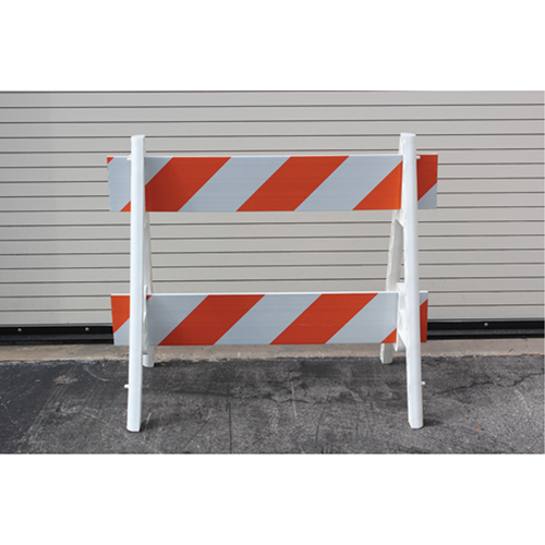 Barricades, En A, 72" lo x 40" h, Orange/Blanc Trail Hammer and Bolt