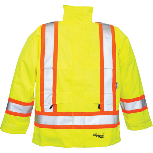 Professional&reg; Journeyman&reg; 300D Jackets, Polyester, Small, High Visibility Lime-Yellow Trail Hammer and Bolt