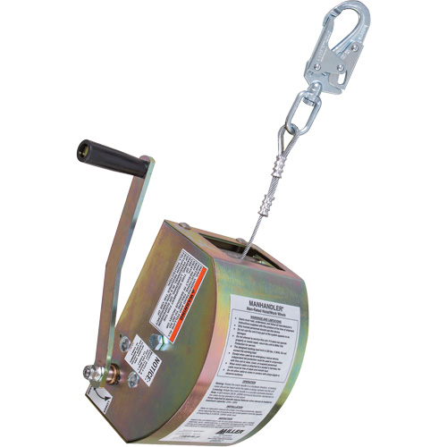 ManHandler Hoist/Winch Lifeline, 65', 1 Leg, Stainless Steel Cable, Snap Hook Harness Connector, Built-in Anchor Trail Hammer and Bolt