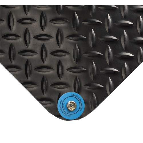Electrically Conductive Mat No.786, 4' W x 10' L x 15/16" T, PVC, Diamond, Black Trail Hammer and Bolt