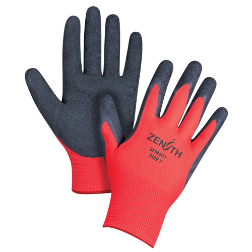 Gants enduits &agrave; prise cr&ecirc;p&eacute;e noir & rouge, 7/Petit, R&ecirc;vetement Latex de caoutchouc, Calibre 13, Enveloppe en Polyester Trail Hammer and Bolt