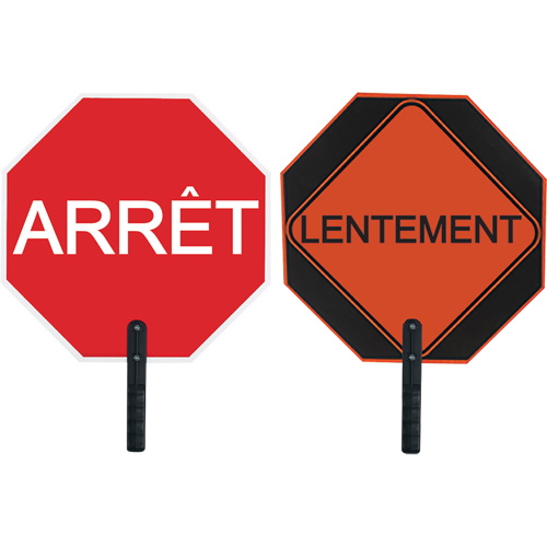 Double-Sided "Arr&ecirc;t/Lentement" Traffic Control Sign, Aluminum, Bolt-On Trail Hammer and Bolt