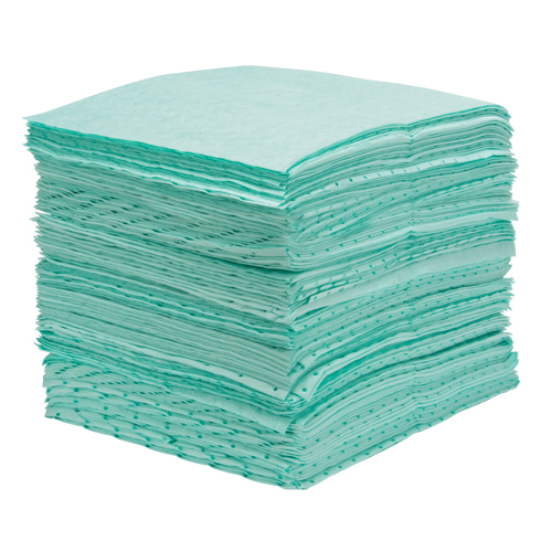 Premium Bonded Sorbent Pads, Hazmat, 15" x 18", 30 gal. Absorbancy Trail Hammer and Bolt