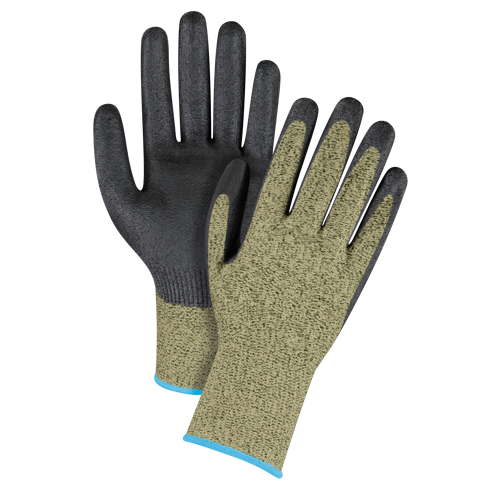 Gants &eacute;lastiques sans coutures r&eacute;sistants &agrave; la coupe noir & jaune, Taille T-Grand/10, Calibre 13, Rev&ecirc;tement Mousse de nitrile, Enveloppe en Aramide, ASTM ANSI niveau A6 Trail Hammer and Bolt