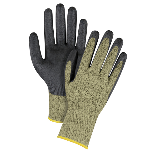 Gants &eacute;lastiques sans coutures r&eacute;sistants &agrave; la coupe noir & jaune, Taille 2T-Grand/11, Calibre 13, Rev&ecirc;tement Mousse de nitrile, Enveloppe en Aramide, ASTM ANSI niveau A6 Trail Hammer and Bolt