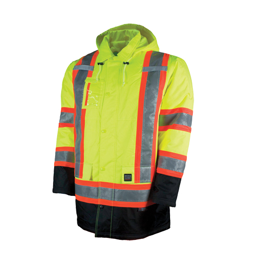 Lined Safety Parka, High Visibility Lime-Yellow, Large Trail Hammer and Bolt