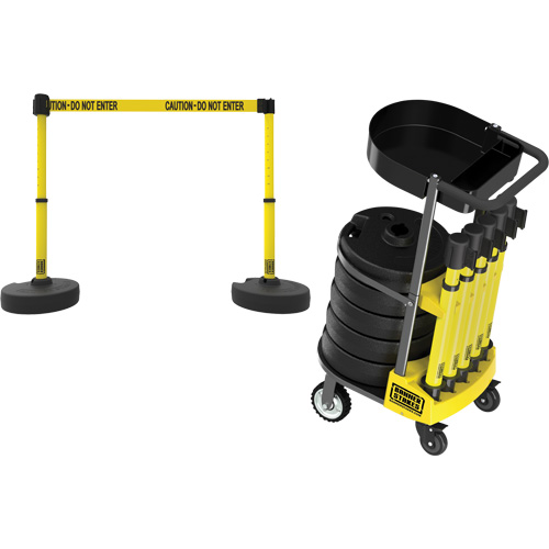 PLUS Barrier Post Cart Kit with Tray, 75' L, Metal, Yellow Trail Hammer and Bolt