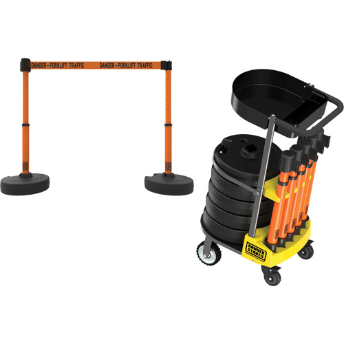 PLUS Barrier Post Cart Kit with Tray, 75' L, Metal, Orange Trail Hammer and Bolt