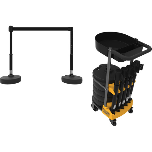 PLUS Barrier Post Cart Kit with Tray, 75' L, Metal, Black Trail Hammer and Bolt
